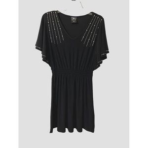 PJ Petrol Black V Neck Dress Short Embellished with Beads Size Large